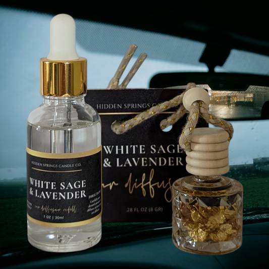 White Sage & Lavender Car Diffuser With Refill-Hidden Springs Candle Co