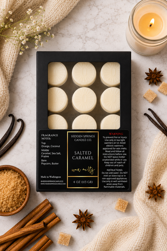 Salted Caramel 12-Pack Soy Wax Melts | Hand-Poured Coconut Soy Wax Melts