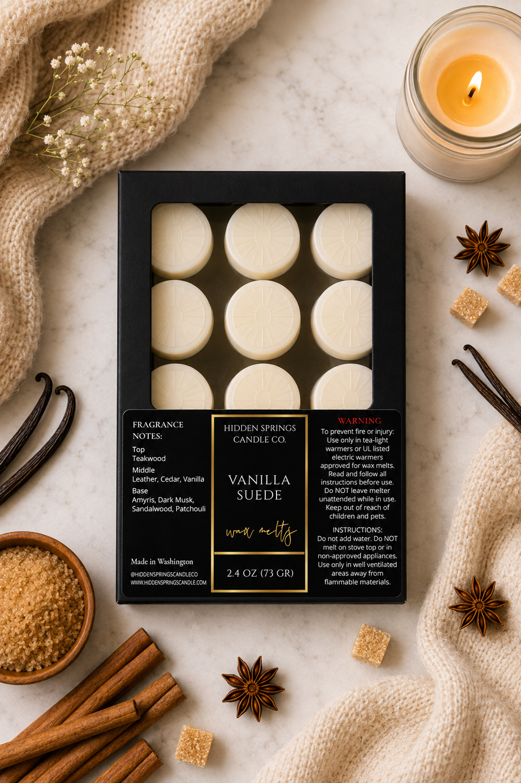 Vanilla Suede 12-Pack Soy Wax Melts | Hand-Poured Coconut Soy Wax Melts