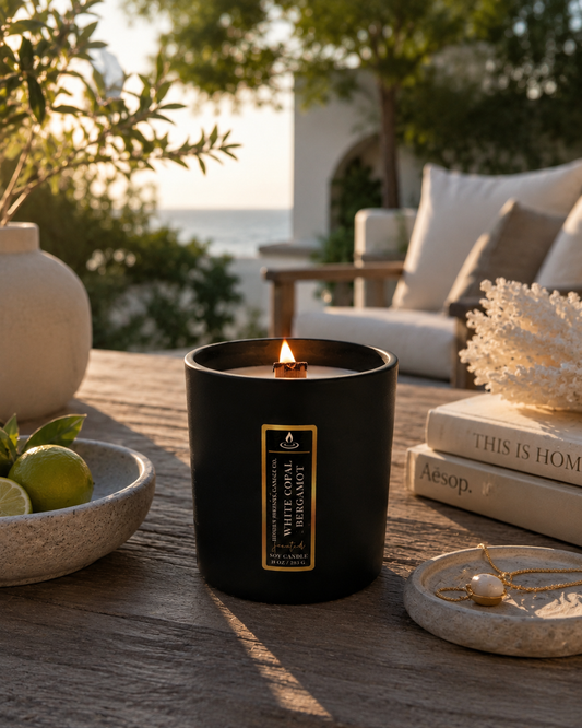 White Copal & Bergamot 8 oz Crackling Wood Wick Soy Candle