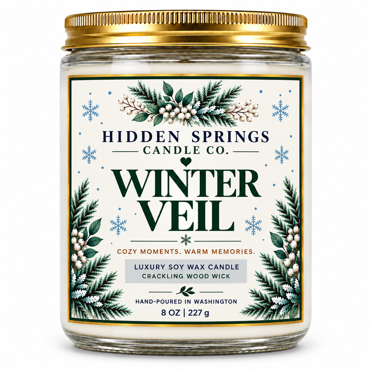 Winter Veil Cracckling Wood Wick Candle | Hidden Springs Candle Co.